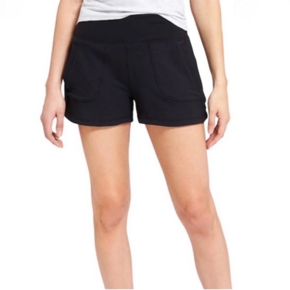 Athleta Restore Shortie black stretchy mid rise elastic waist pockets